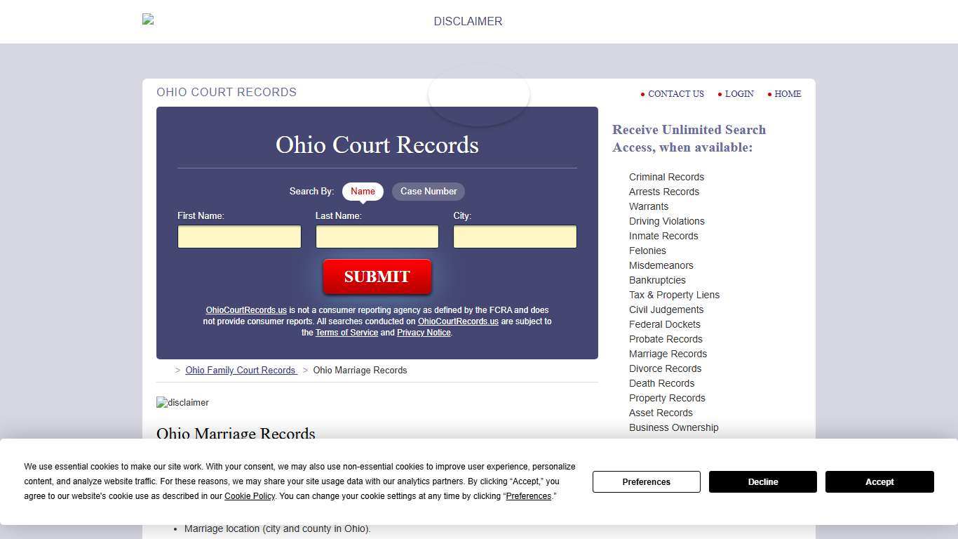 Ohio Marriage Records Search OhioCourtRecords.us