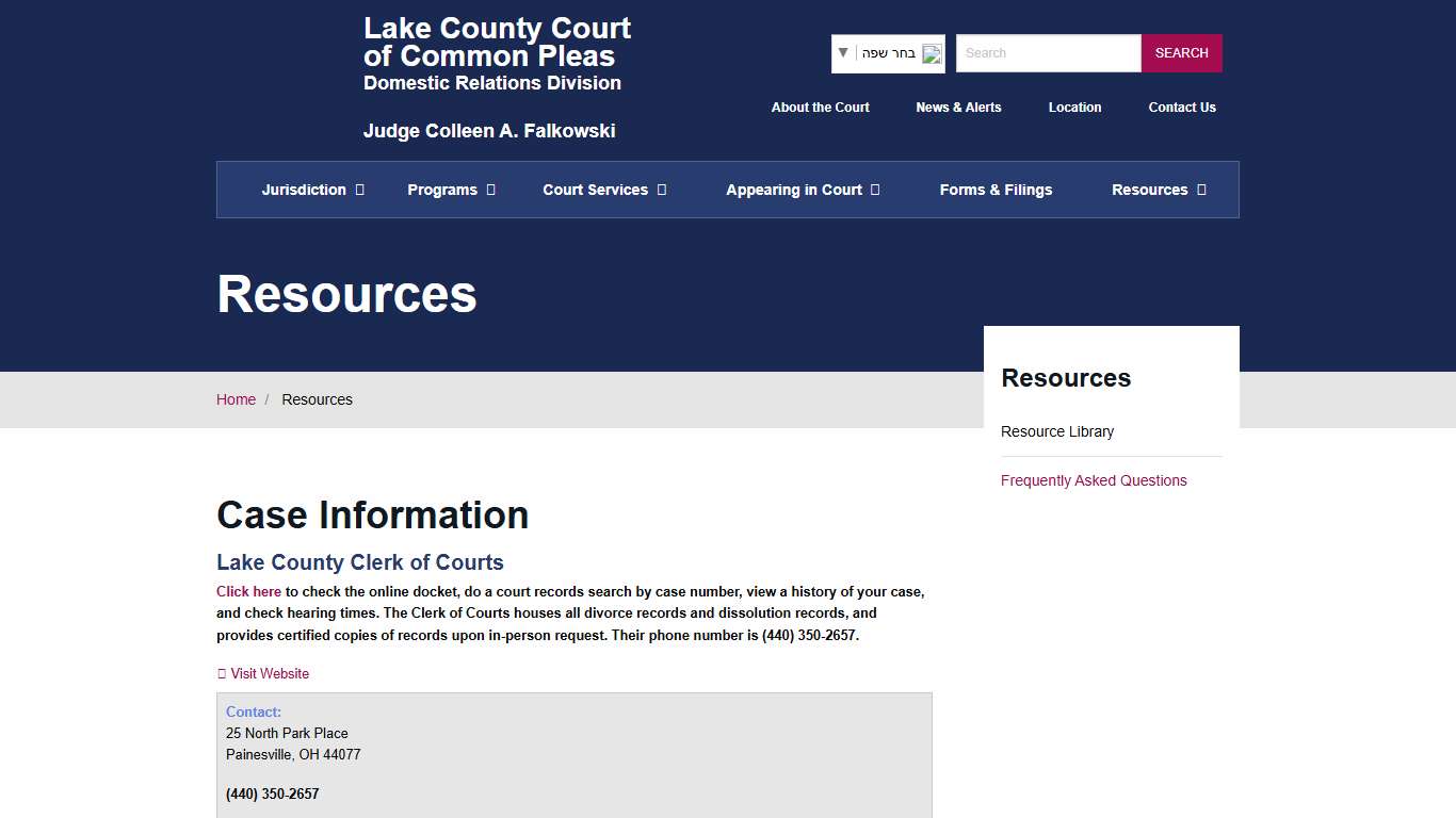 Resources - Lake County Domestic Relations Court