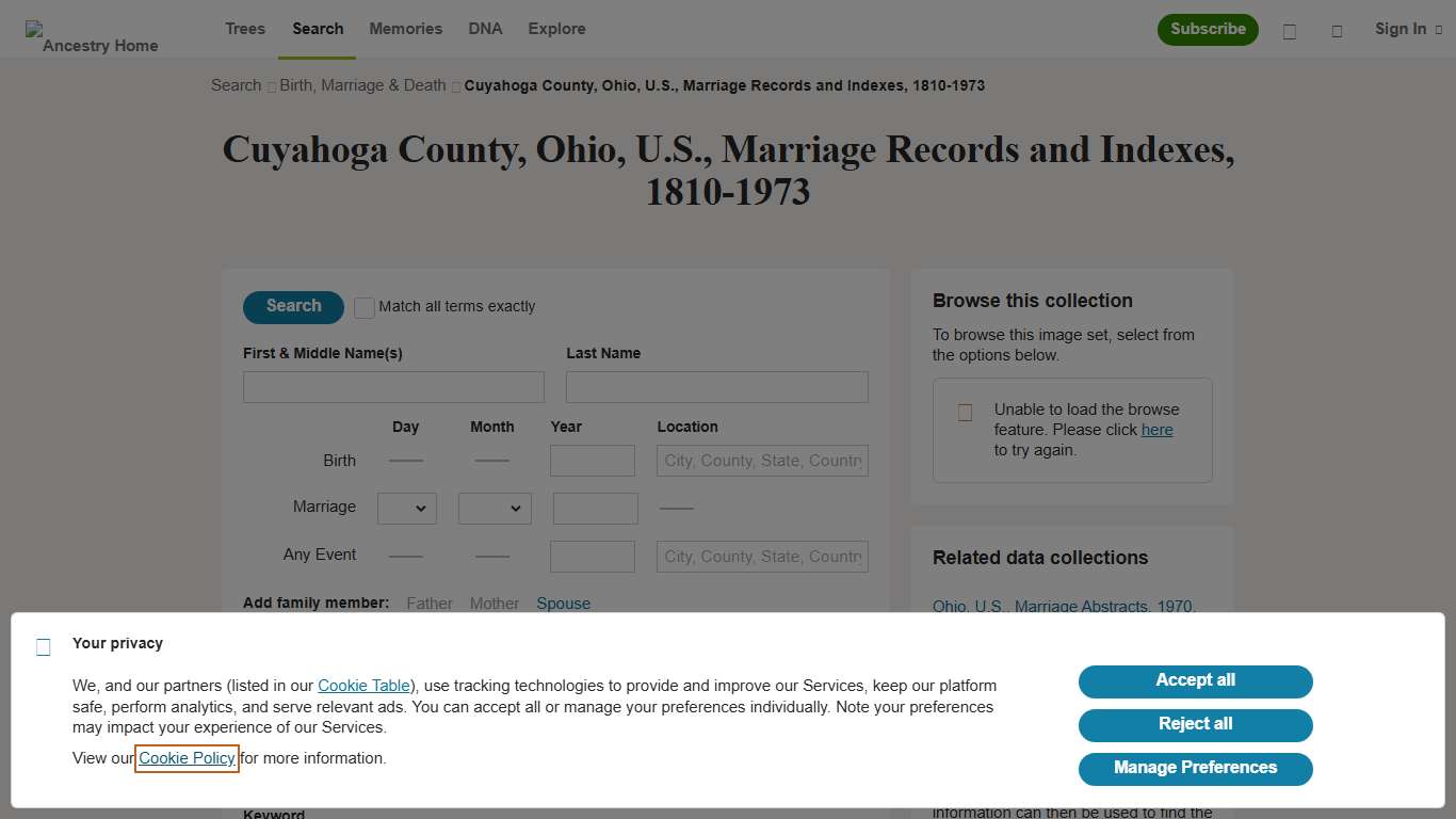 Cuyahoga County, Ohio, U.S., Marriage Records and Indexes, 1810-1973 - Ancestry
